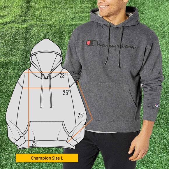 Champion Long Sleeve Powerblend Fleece Iconic Logo Grey Hoodie Sweatshirt Size L - Picture 3 of 14